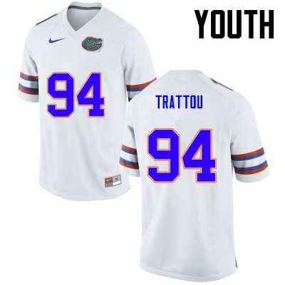 Youth Florida Gators #94 Justin Trattou NCAA Nike White Authentic Stitched College Football Jersey JZU3062JE